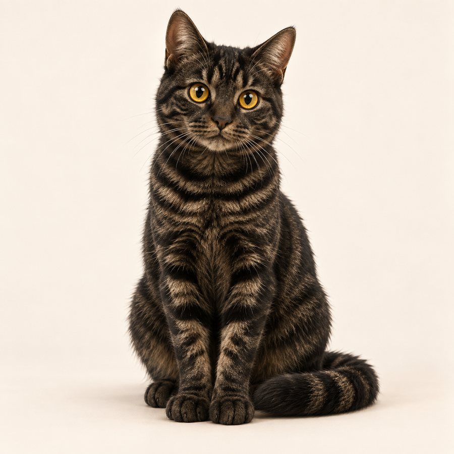 Arlo, a black and grey striped tabby cat