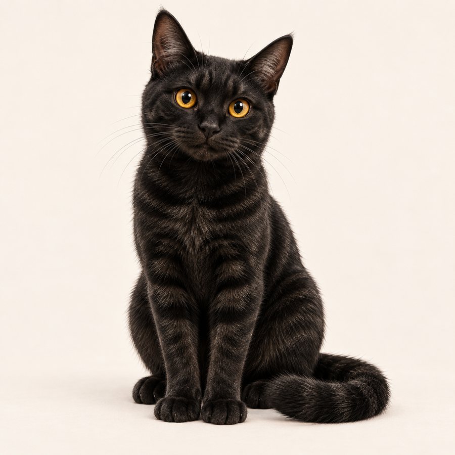 Shadow, a black cat with golden-yellow eyes